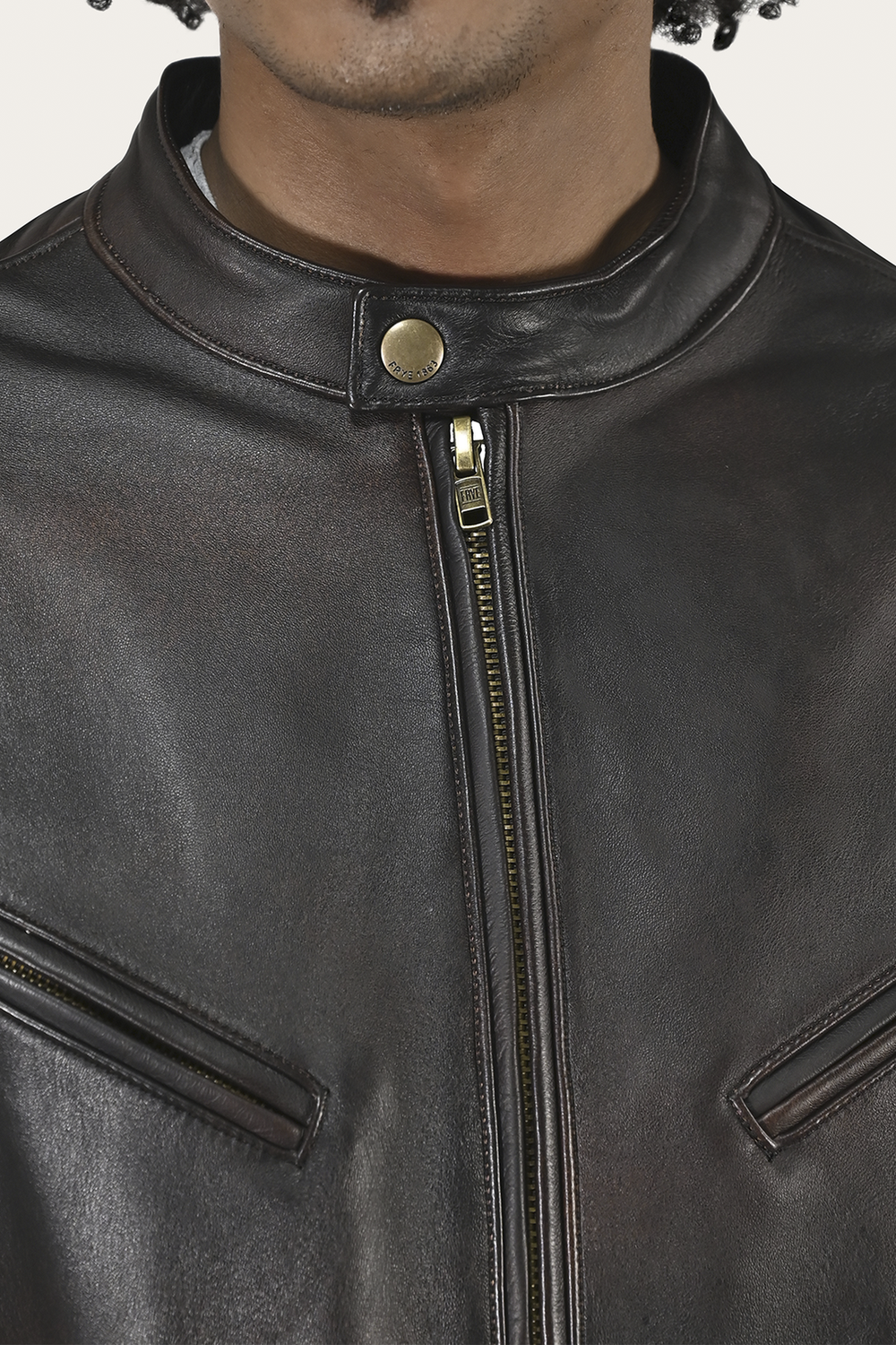 Men’s Cognac Black Huck Cowhide Racer Leather Jacket Cognac Black
