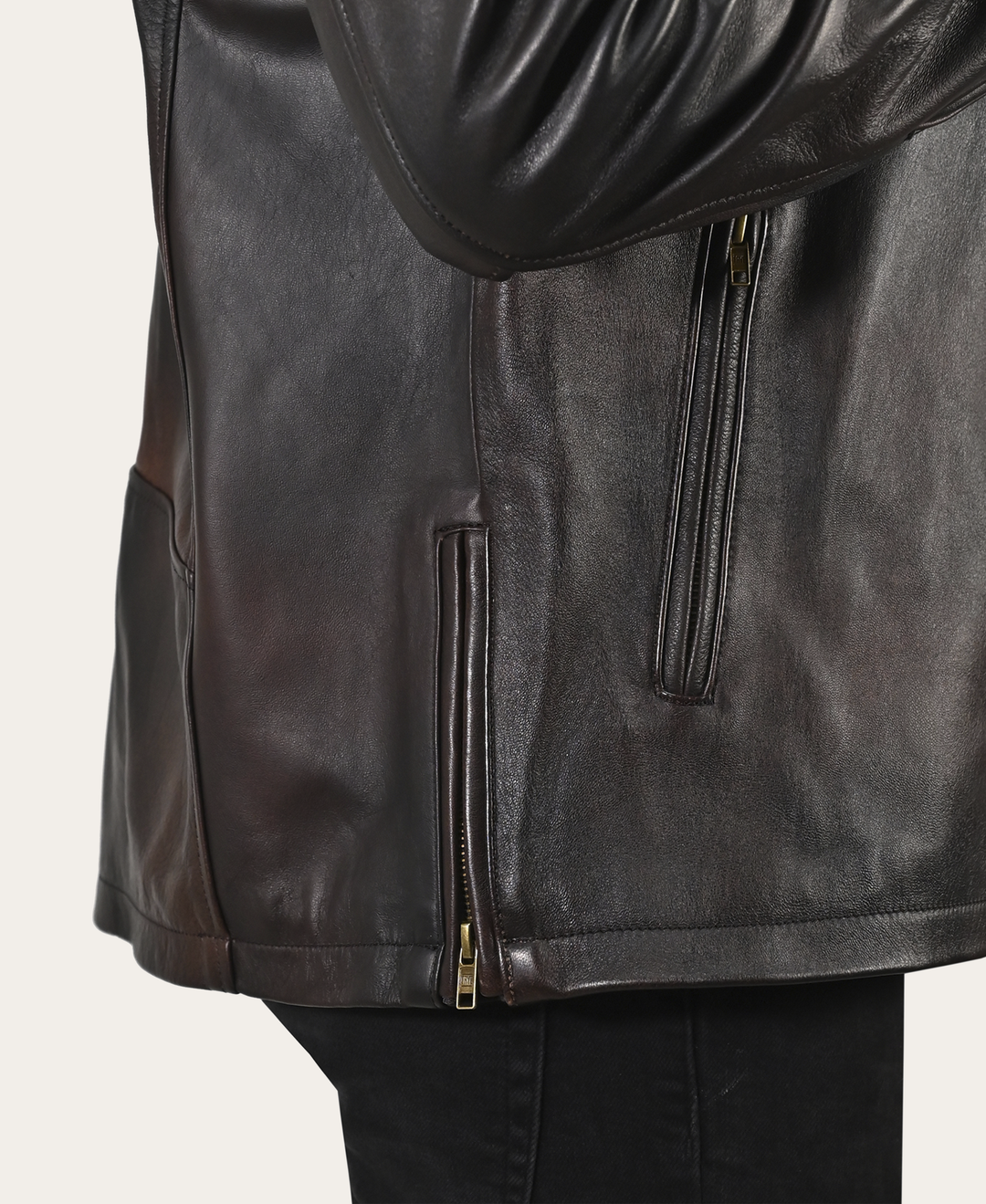 Men’s Cognac Black Huck Cowhide Racer Leather Jacket Cognac Black