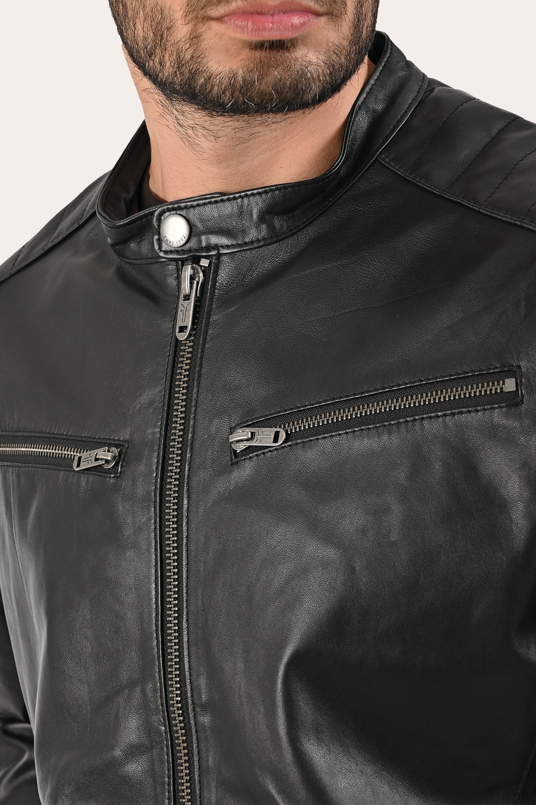 Men’s Black Pioneer Racer Leather Jacket Black