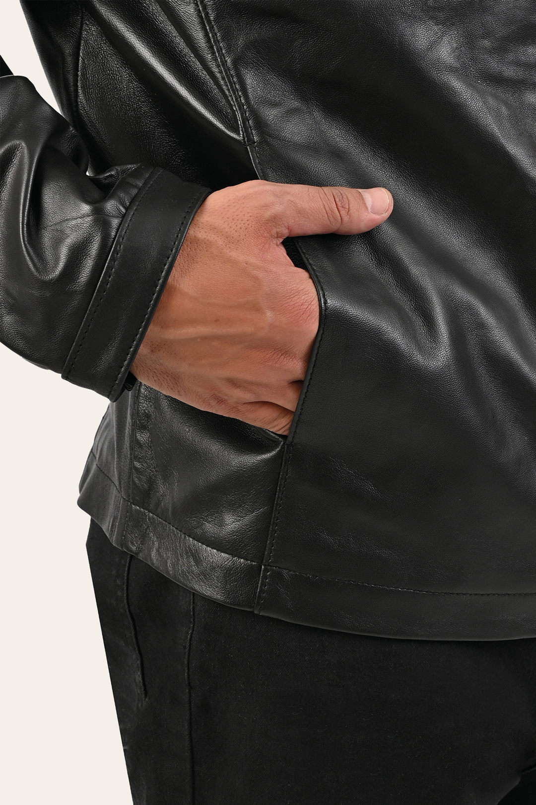 Men’s Black Pioneer Racer Leather Jacket Black