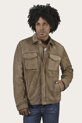 Men’s Taupe Brock Suede Utility Shacket Taupe