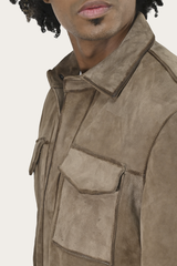 Men’s Taupe Brock Suede Utility Shacket Taupe