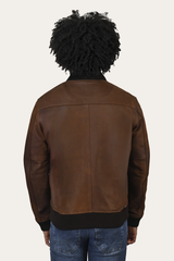 Men’s Cognac Clay Leather Bomber Jacket Cognac