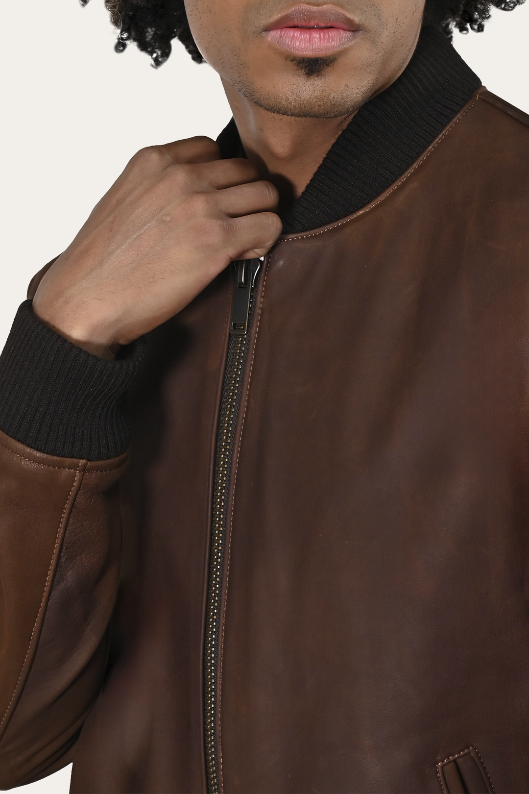 Men’s Cognac Clay Leather Bomber Jacket Cognac