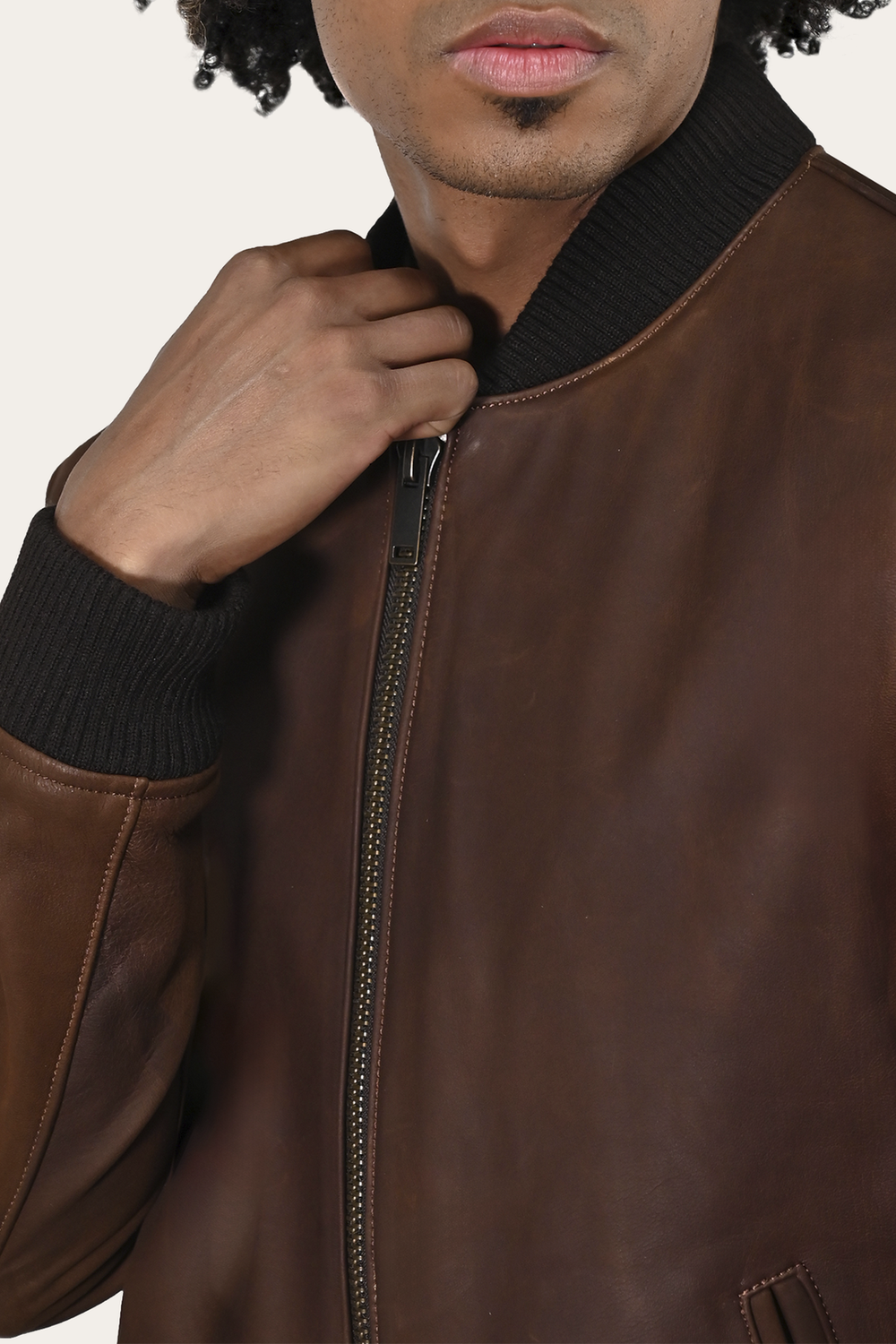 Men’s Cognac Clay Leather Bomber Jacket Cognac