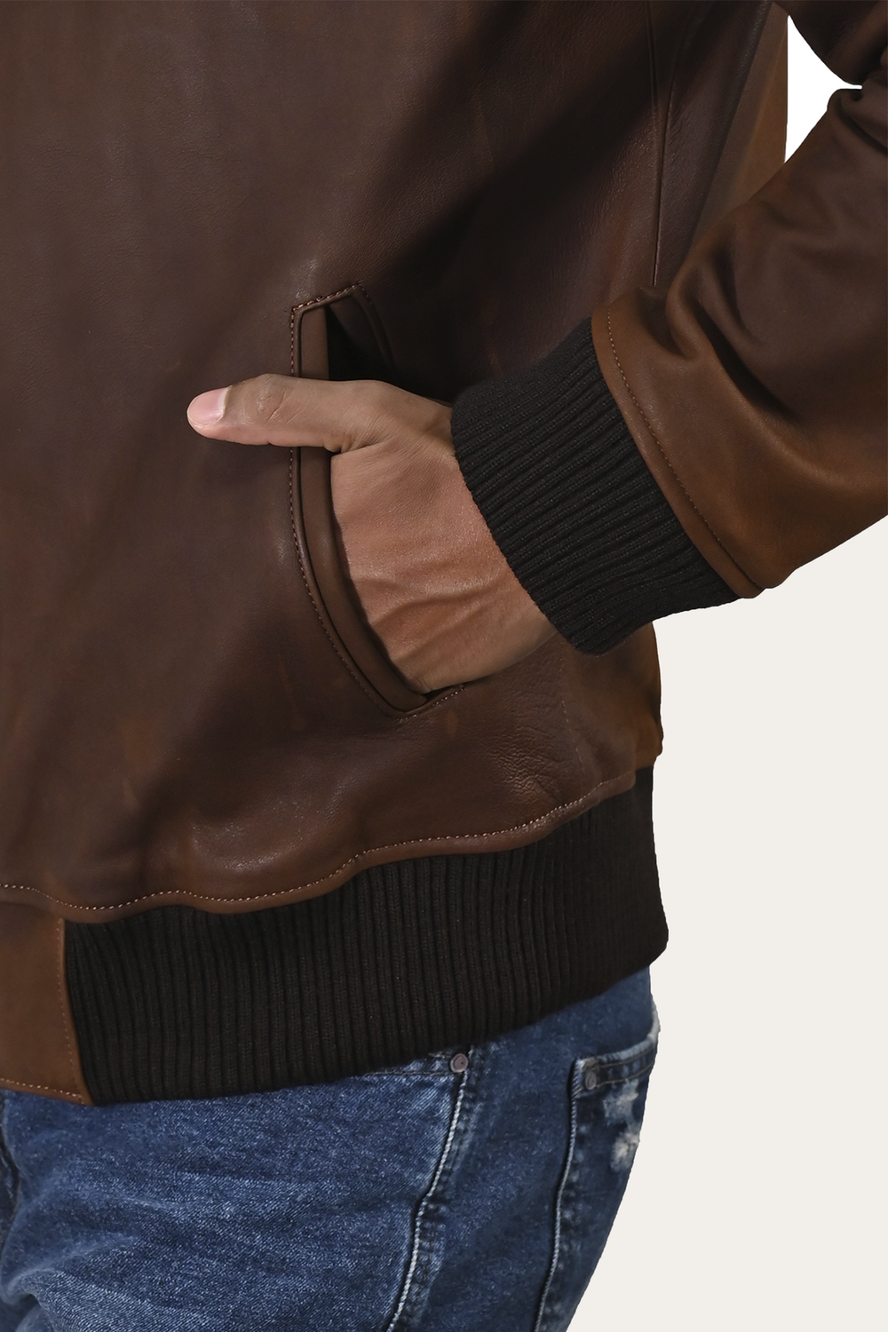 Men’s Cognac Clay Leather Bomber Jacket Cognac