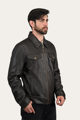 Men’s Dark Brown Durango Trucker Leather Jacket Dark Brown