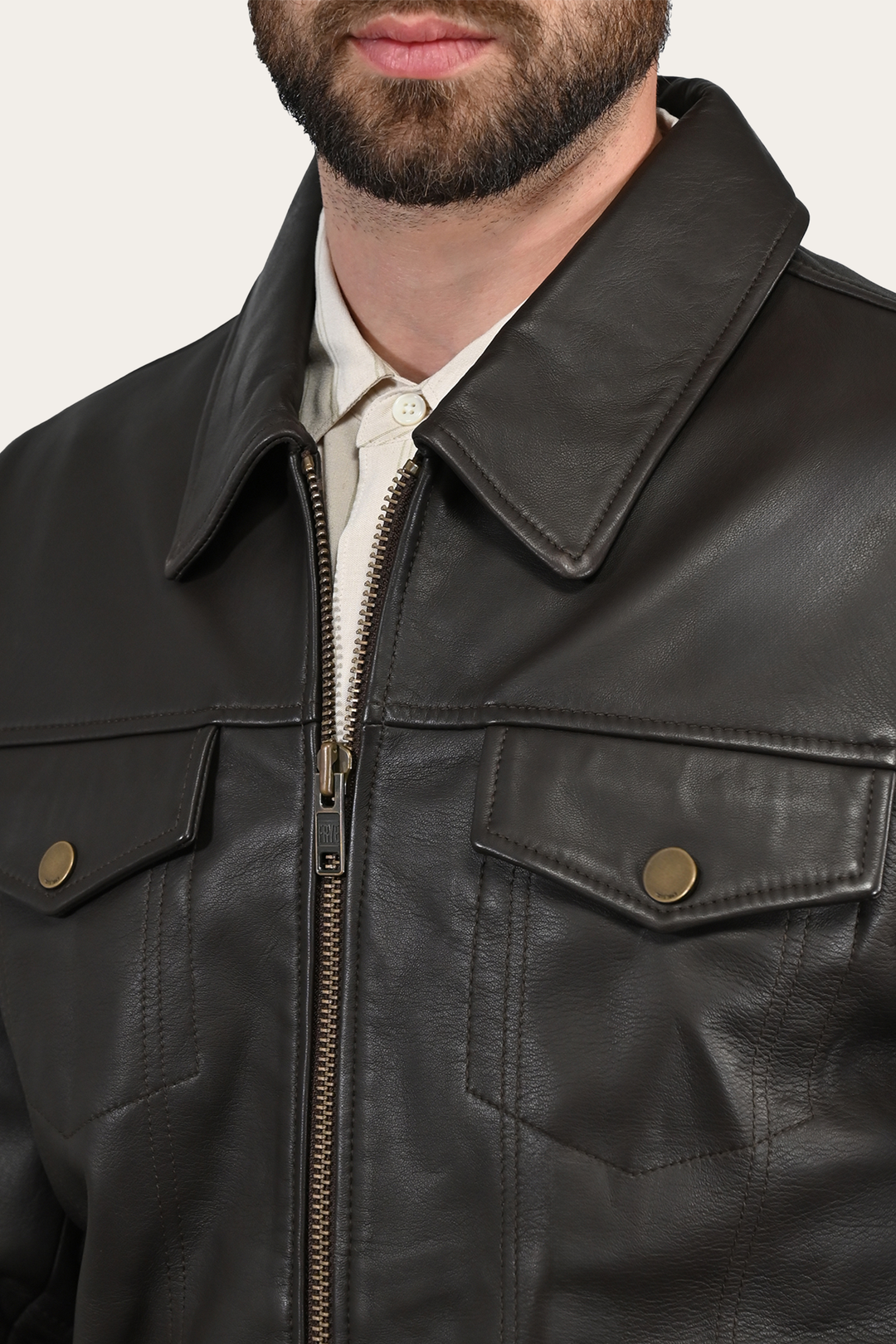 Men’s Dark Brown Durango Trucker Leather Jacket Dark Brown