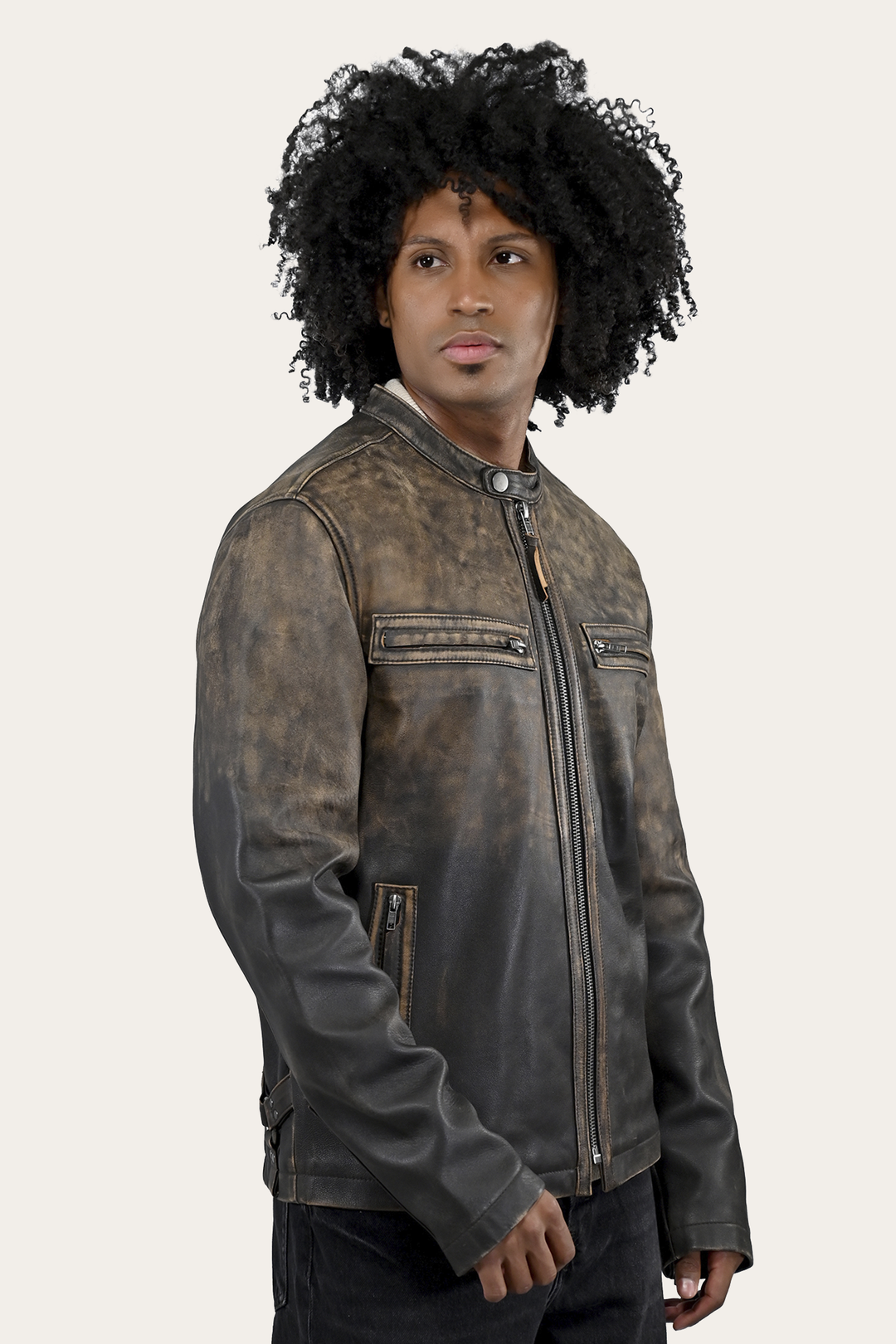 Men’s Brown Beige Leland Ombre Leather Jacket Brown Beige