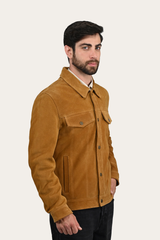 Men’s Tan Trailblazer Trucker Suede Jacket Tan