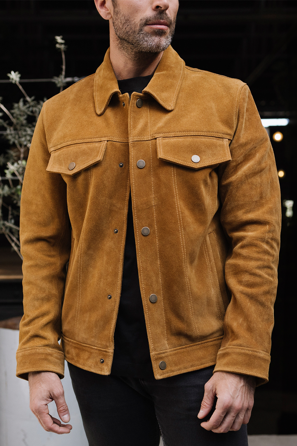Men’s Tan Trailblazer Trucker Suede Jacket Tan