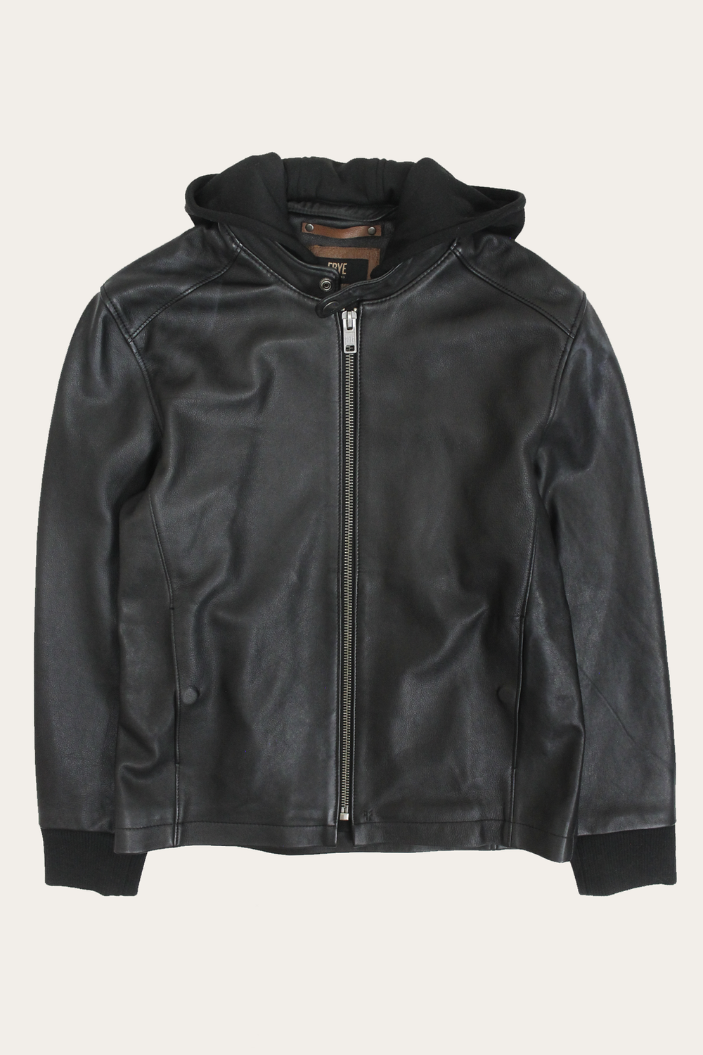 Men’s Black Saddle Racer Leather Hooded Jacket Black