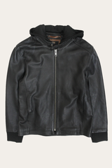 Men’s Black Saddle Racer Leather Hooded Jacket Black