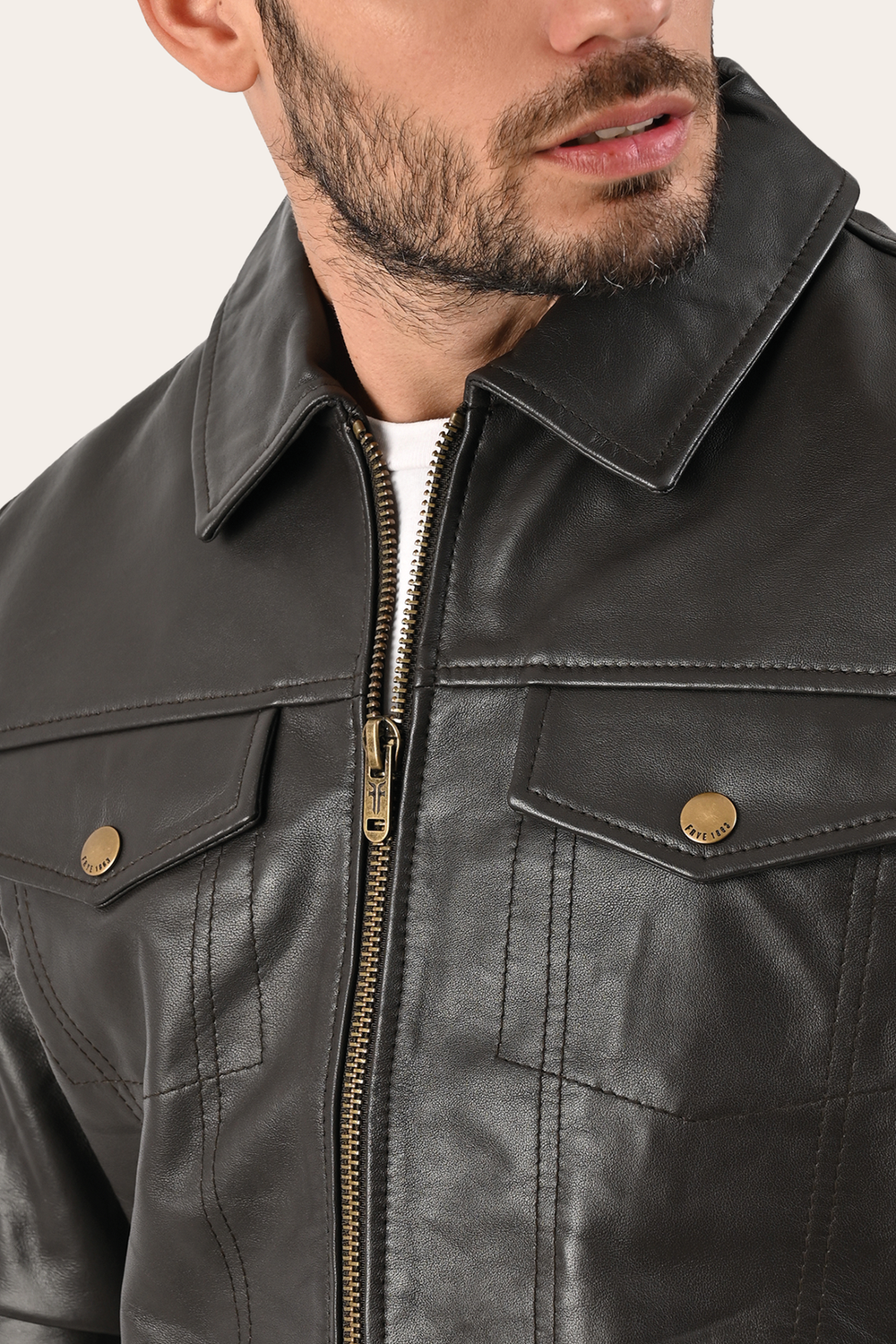 Men’s Dark Brown Kentucky Trucker Leather Jacket Dark Brown