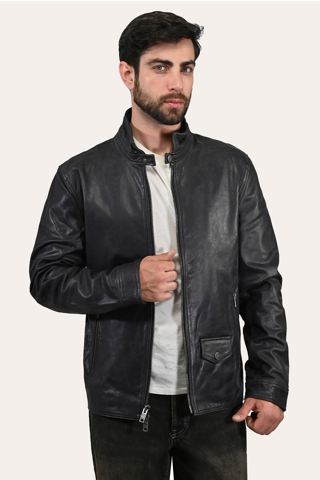 Men’s Black Lawton Modern Nappa Biker Jacket Black