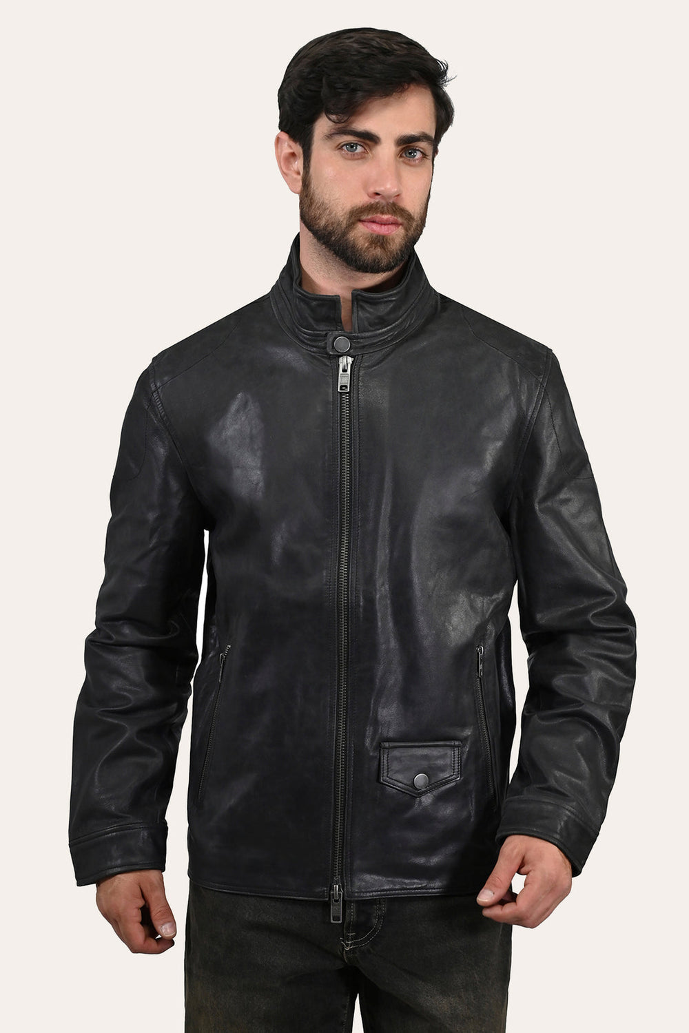 Men’s Black Lawton Modern Nappa Biker Jacket Black