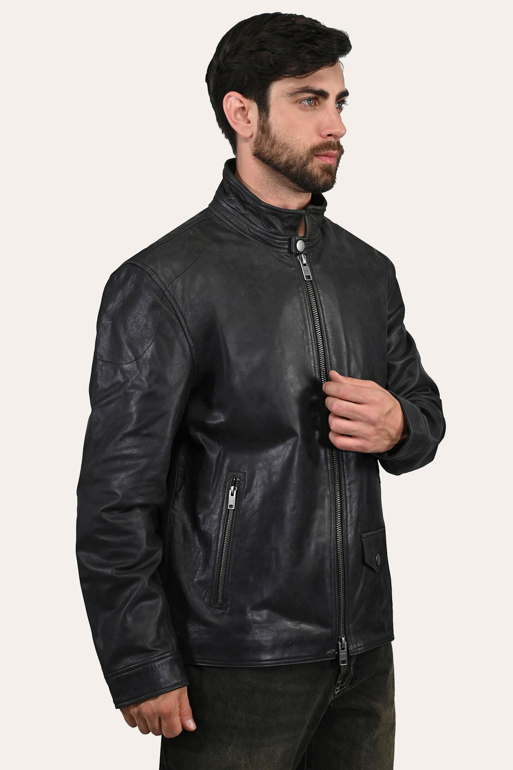Men’s Black Lawton Modern Nappa Biker Jacket Black