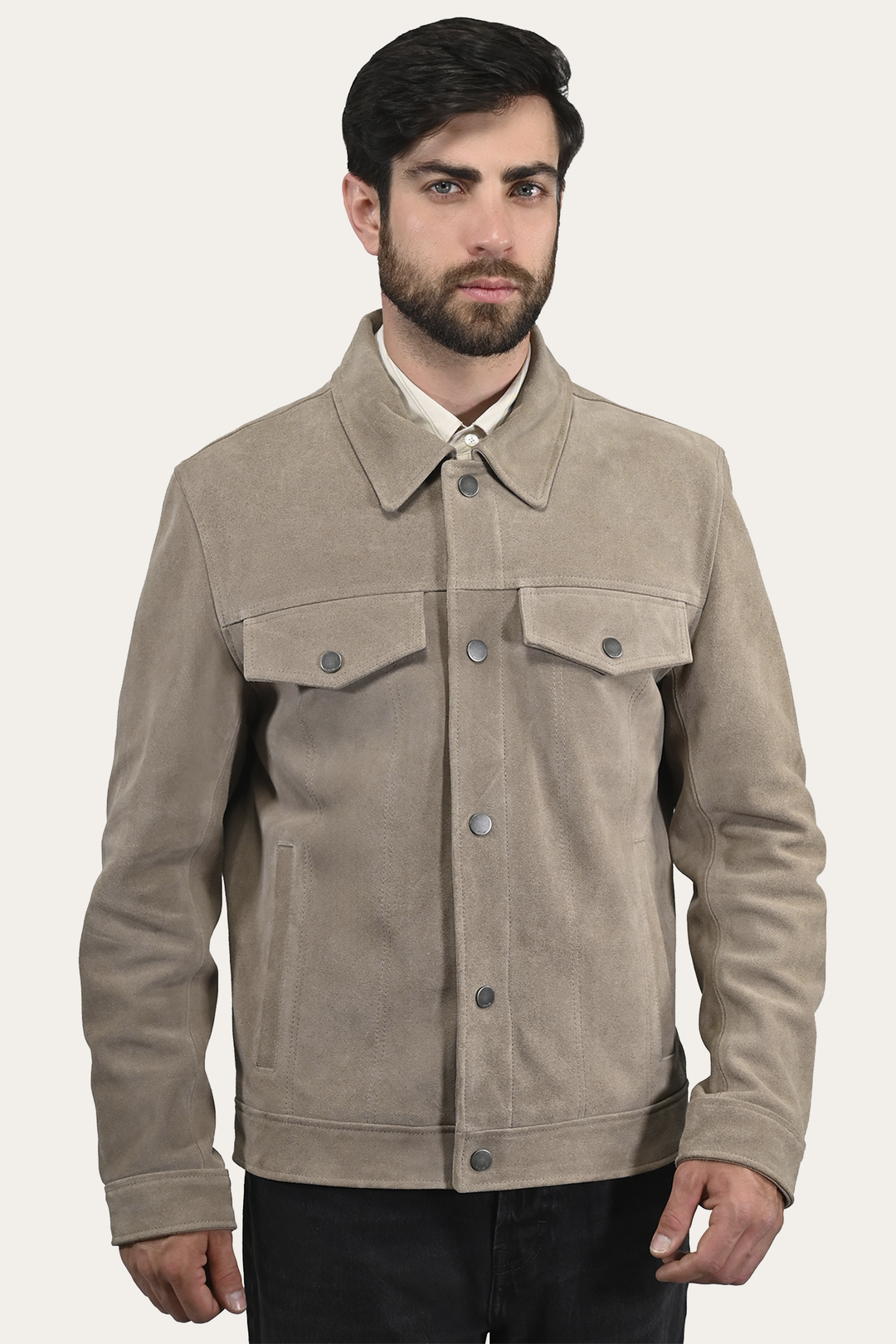 Men’s Taupe Trailblazer Suede Trucker Jacket Taupe