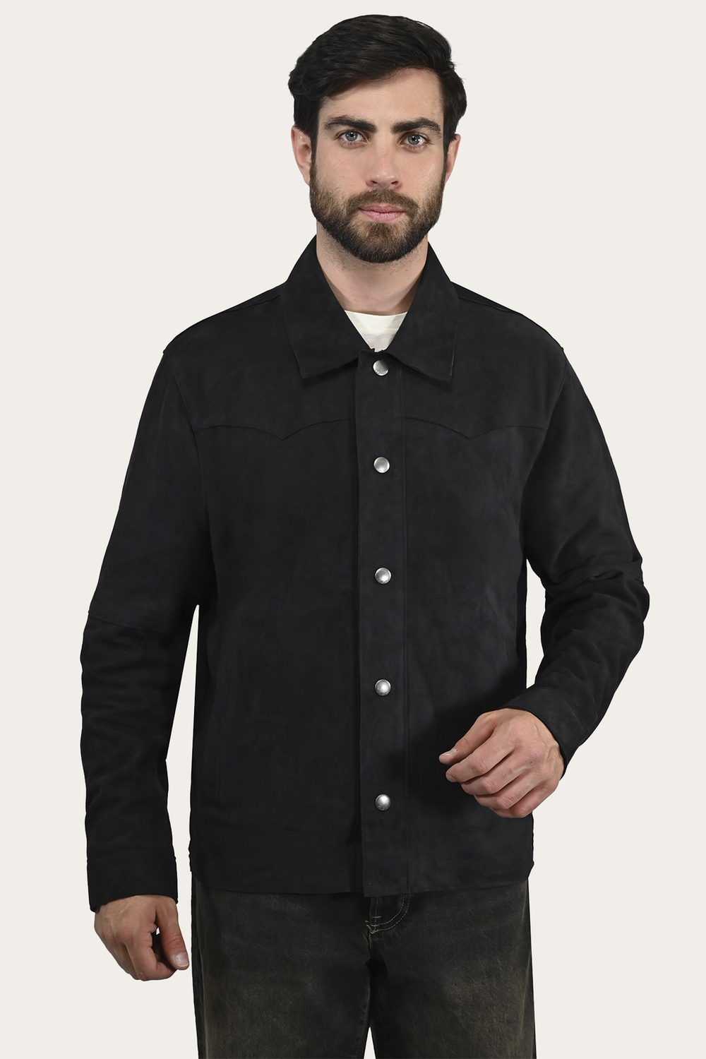 Men’s Navy Blue Judd Minimalist Suede Shacket Navy Blue