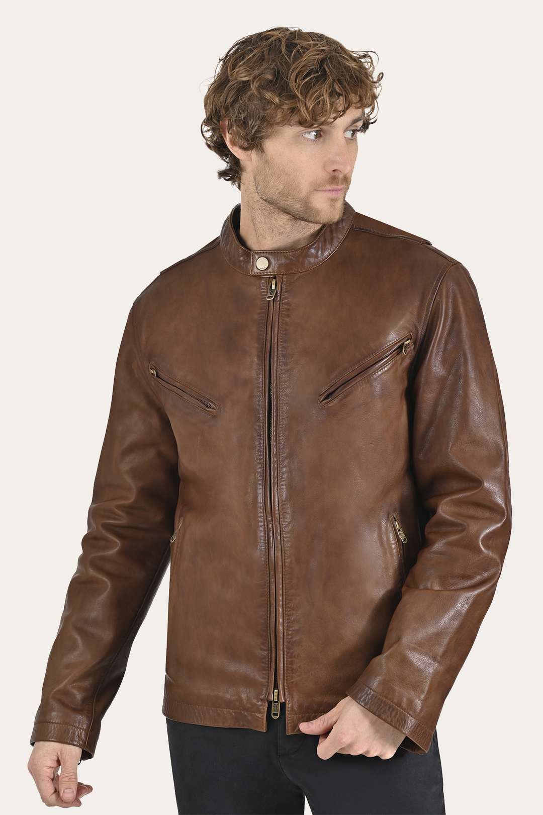 Men’s Tobacco Huck Cowhide Racer Leather Jacket Tobacco