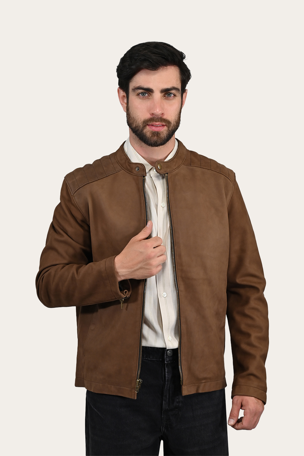 Men’s Tobacco Desert Racer Leather Jacket Tobacco