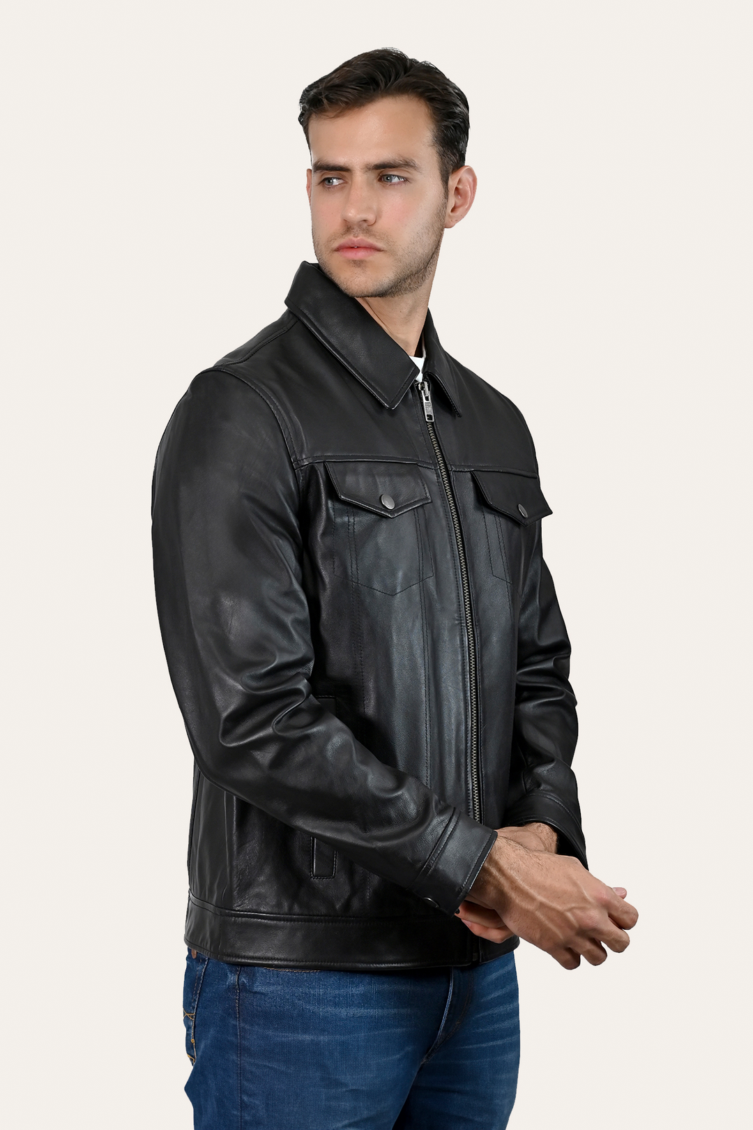 Men’s Black Durango Trucker Leather Jacket Black