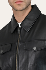 Men’s Black Durango Trucker Leather Jacket Black