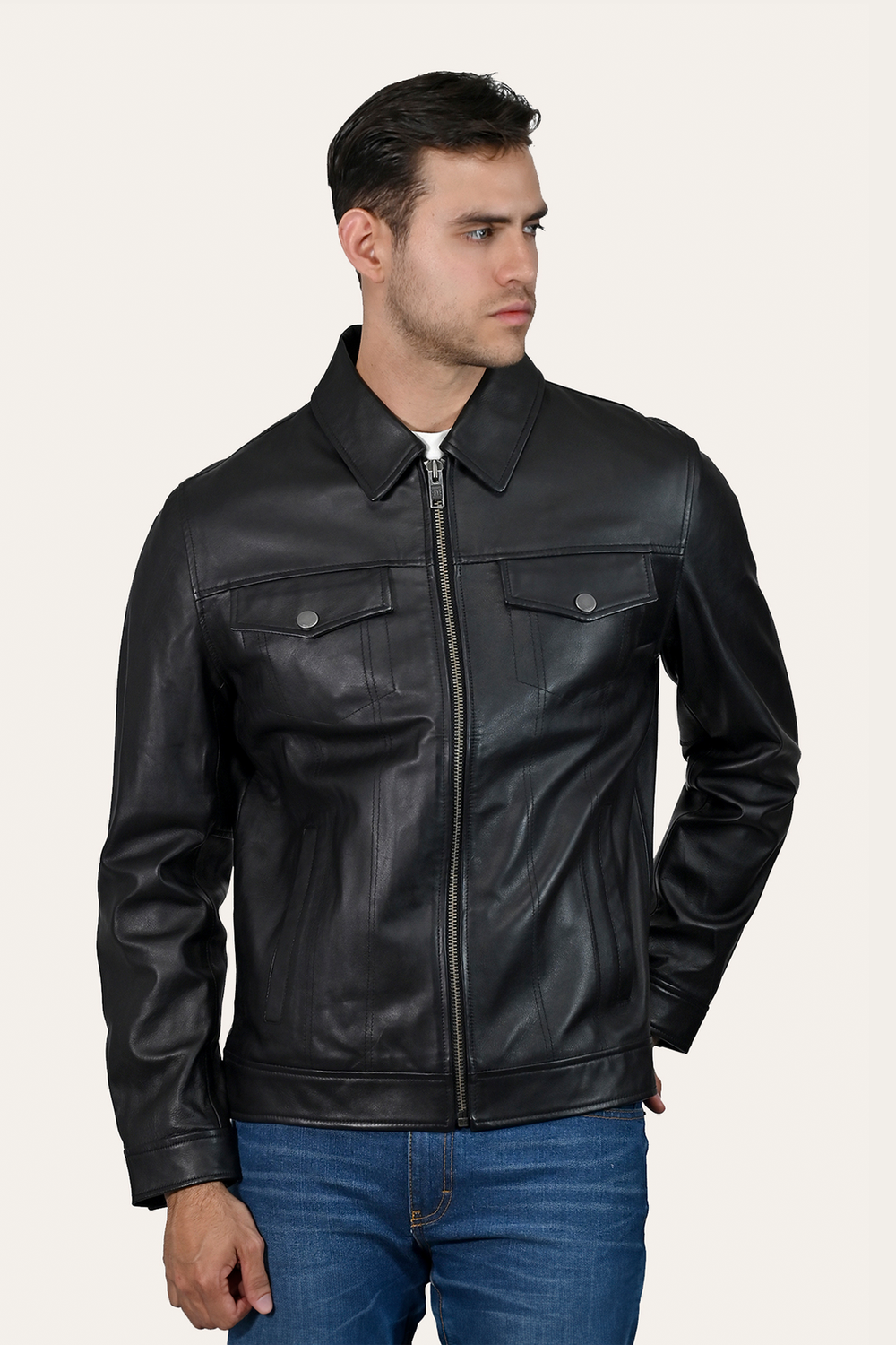 Men’s Black Durango Trucker Leather Jacket Black