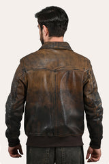 Men’s Brown Beige Nebraska Bomber Leather Jacket Brown/Beige
